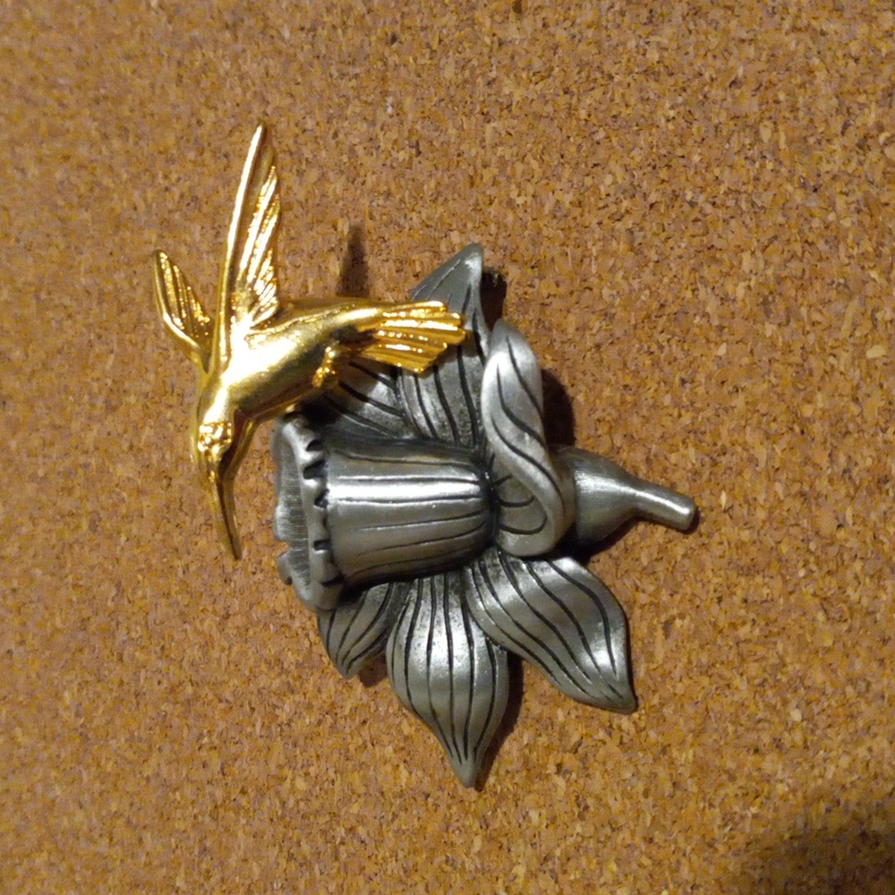 Vintage Hummingbird And Flower Brooch